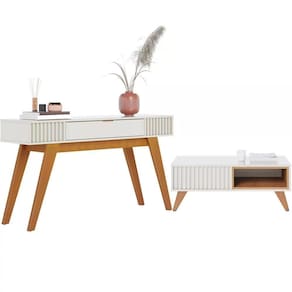 Mesa De Centro Jeri E Aparador Riveira Para Sala Off White F
