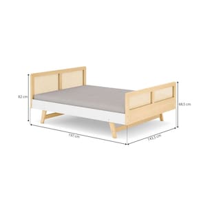 Cama Infantil Montessoriano Casal Lift em Madeira Maciça com Rattan Casatema Branco/Natural