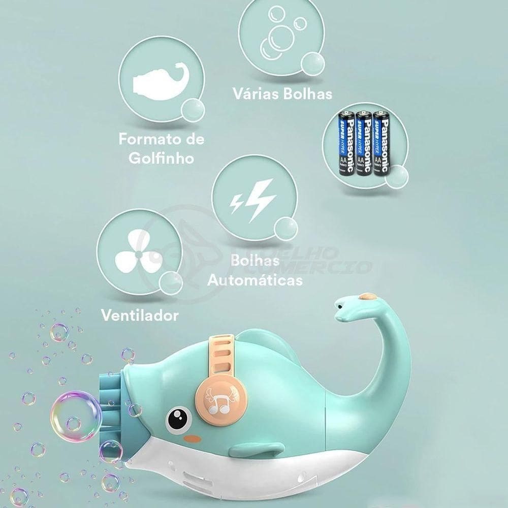 Kit 1 Golfinho Bolha Sabão Criança Infantil+ 3 Pilha Azul 6