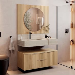 Bancada em Porcelanato 100cm com Cuba Esculpida Ripy Travertino