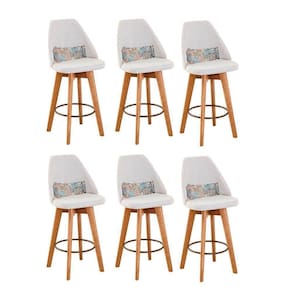 Kit 06 Banquetas Bege Claro E Almofada Folhas