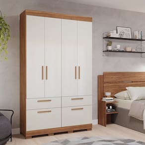 Guarda-roupa Casal 4 Portas de Bater 1 Basculante 3 Gavetas Mdf Coimbra Espresso Móveis Cinamomo/Off White