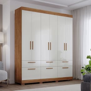 Guarda-roupa Casal 6 Portas de Bater 1 Basculante 5 Gavetas Mdf Coimbra Espresso Móveis Cinamomo/Off White