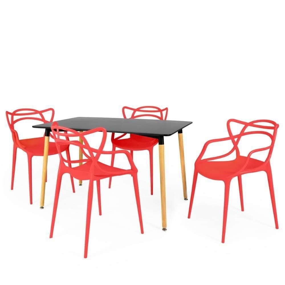 Conjunto Mesa De Jantar Retangular Eiffel Preta 120x80cm Com 4 Cadeiras Allegra - Vermelho
