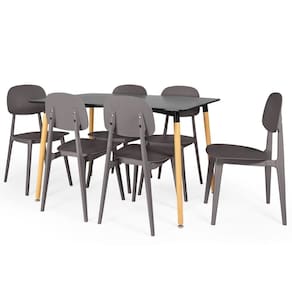 Conjunto Mesa De Jantar Retangular Eiffel Preta 120x80cm Com 6 Cadeiras Itália - Cinza
