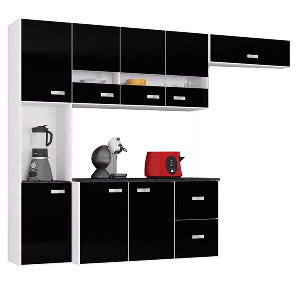 Cozinha Suspensa Julia 3 Peças com Balcão Preto – Poquema