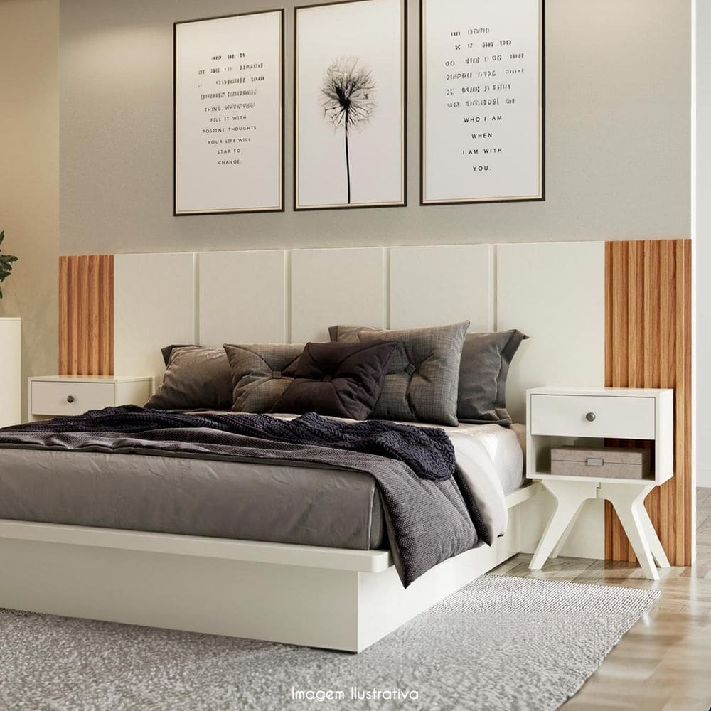 Cabeceira Ripada Queen 270x120cm MDF Freijó Off White