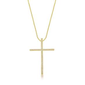 Colar Com Crucifixo Cravejado Banhado A Ouro 18k - 45cm