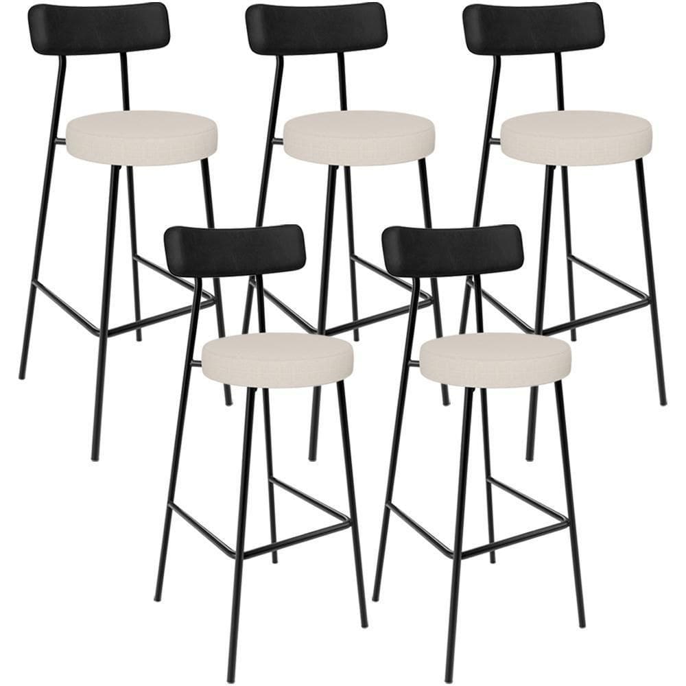 Kit 05 Banquetas Alta Cozinha Bar Sala De Jantar Milão L02 Couríssimo Preto Linho Cru - Lyam Decor
