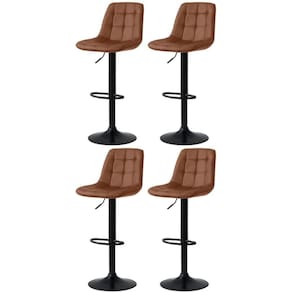 Kit 4 Banqueta Alta Elegance Estofada Com Base Giratória E Regulagem De Altura - Marrom