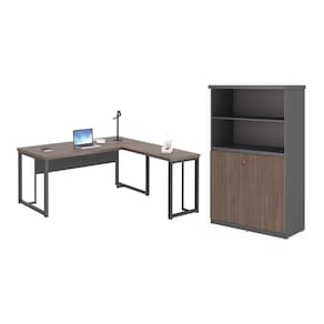 Conjunto Armario E Mesa Em L Anguila Freijó Preto