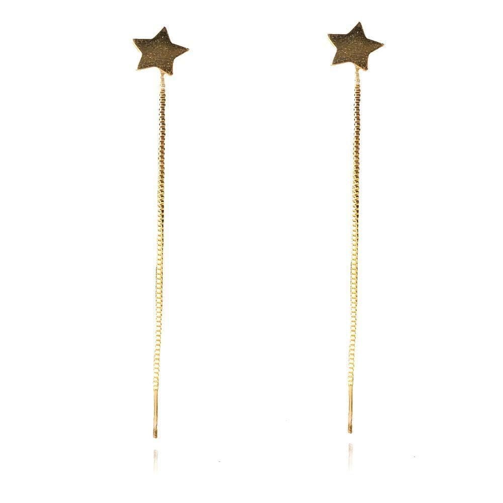 Brinco De Fio Com Estrela Folheado Em Ouro 18K