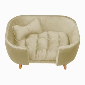 Poltrona Cama Pet Hannah Luxo Veludo Bege