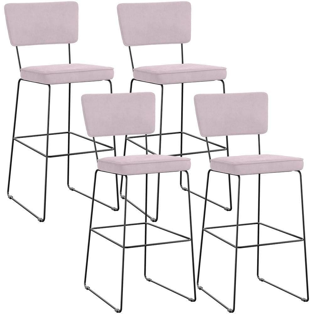 Kit 04 Banquetas Alta Para Cozinha Sala De Jantar Base Em Aço Allana L02 Suede Rosê