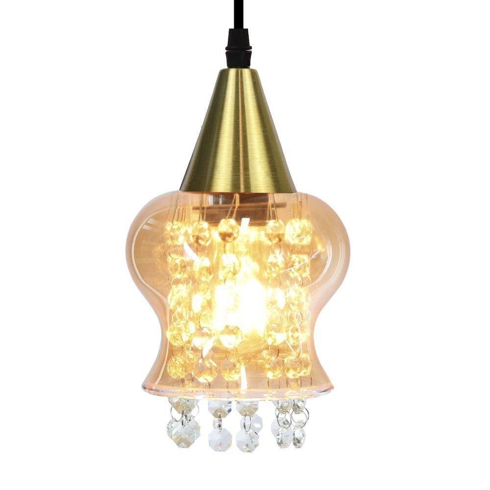 Lustre Pendente Taschibra Cristal Aisha Liso E27 Conhaque Bivolt Ouro