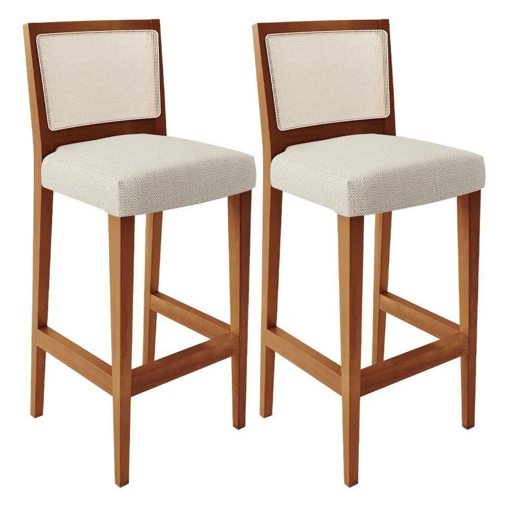 Kit 02 Banquetas Alta Branco Linho Champagne