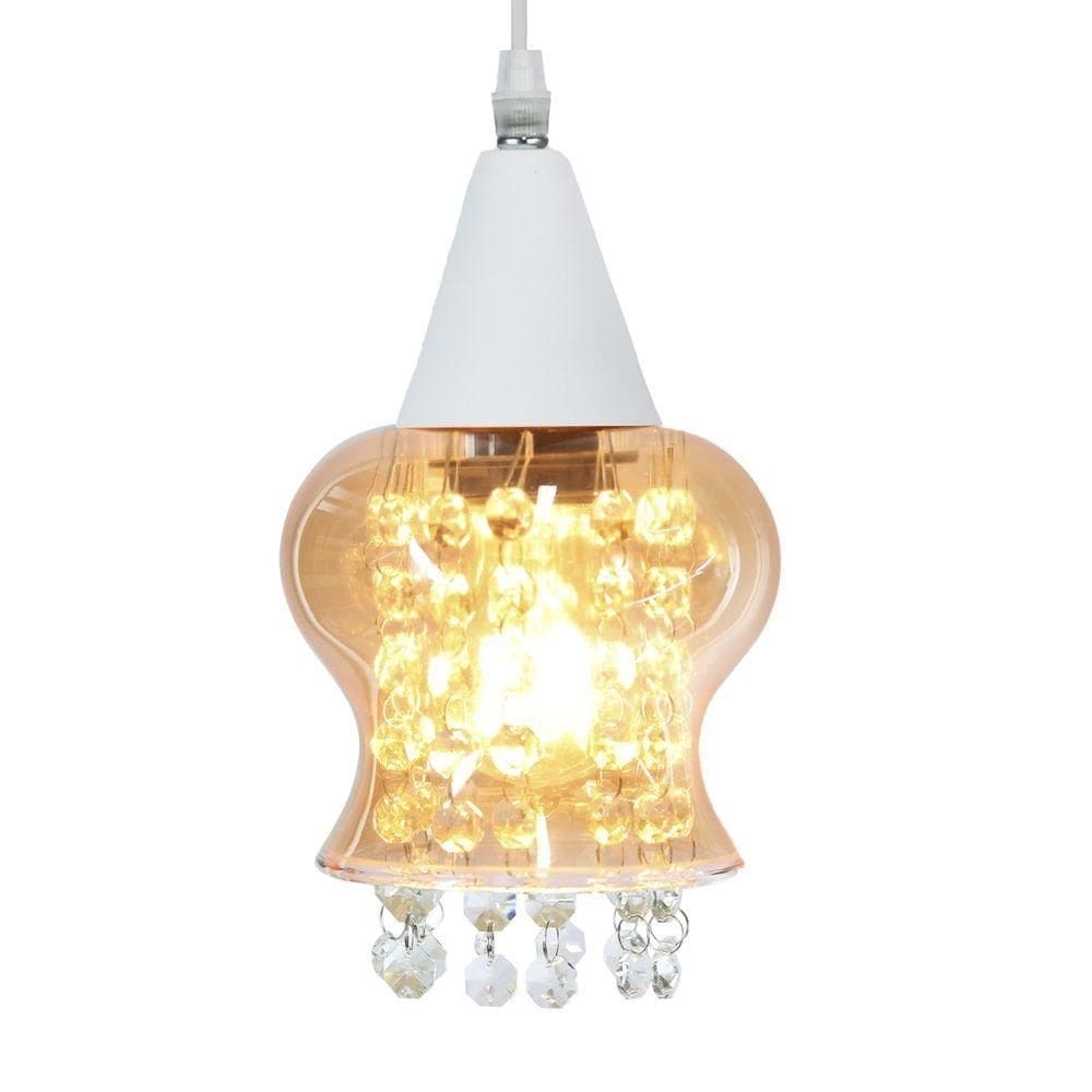 Lustre Pendente Taschibra Cristal Aisha Liso E27 Conhaque Bivolt Branco