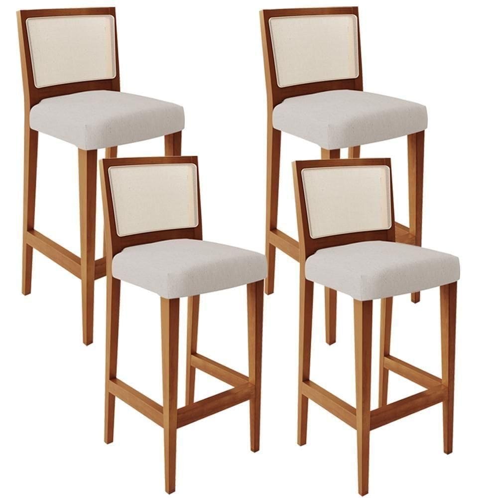 Kit 04 Banquetas Alta Branco Linho Cru