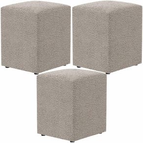 Kit 03 Puffs Quadrado Decorativo L02 Bouclê Bege