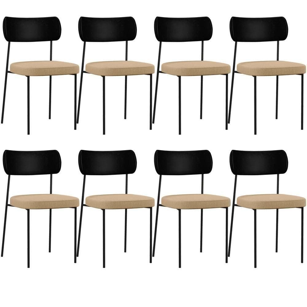 Kit 08 Cadeiras Sala De Jantar L02 Preto Bege Escuro