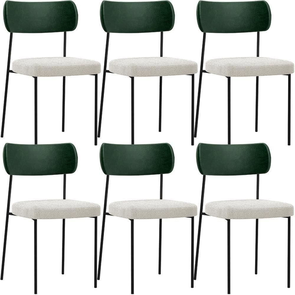Kit 06 Cadeiras Sala De Jantar L02 Verde Musgo Bouclê Creme