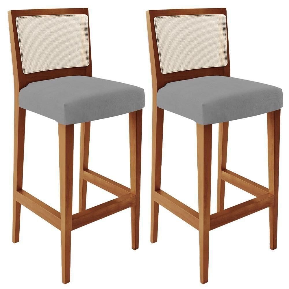 Kit 02 Banquetas Alta Encost Branco Facto Cinza