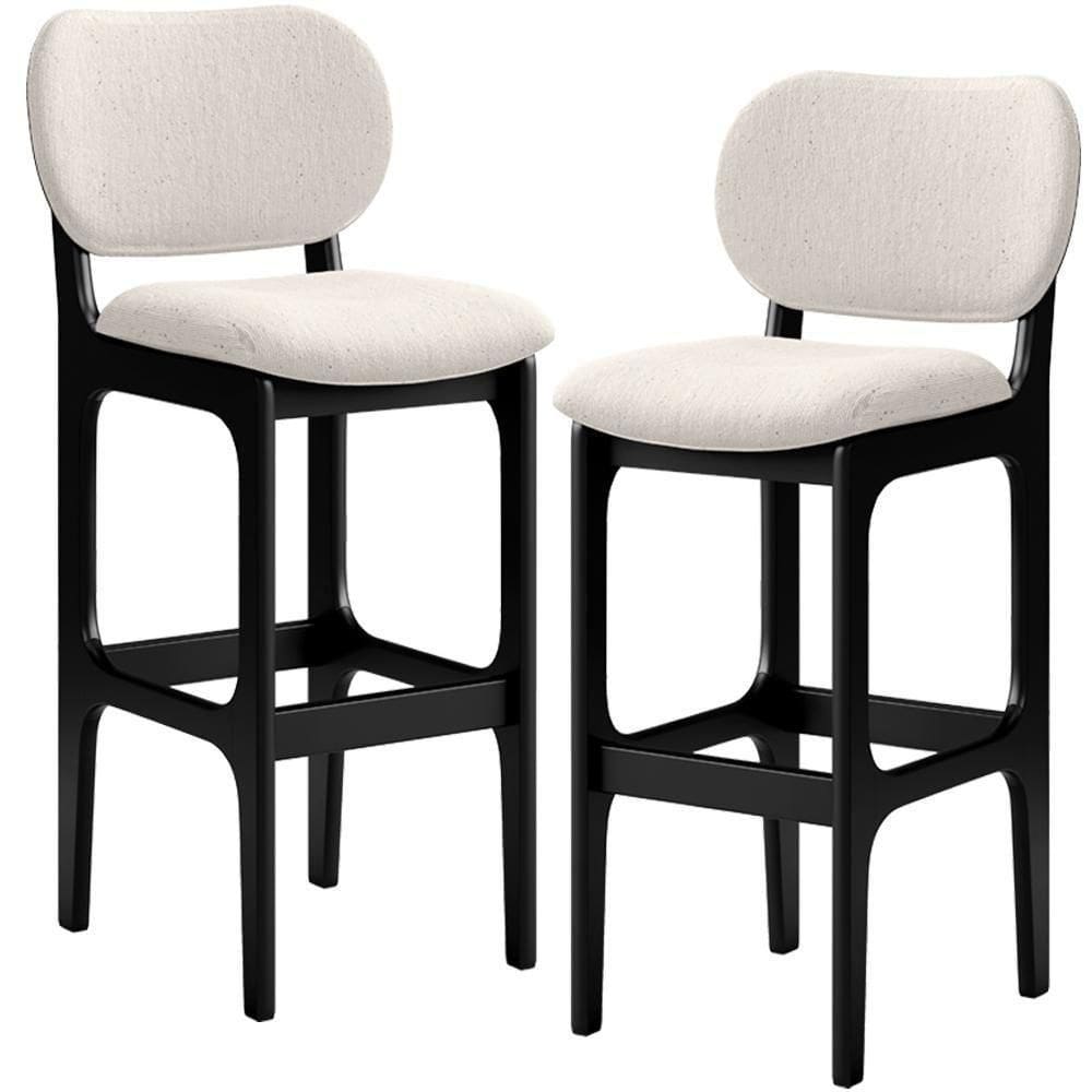 Kit 2 Banquetas Alta Betta Preto Linho Cru