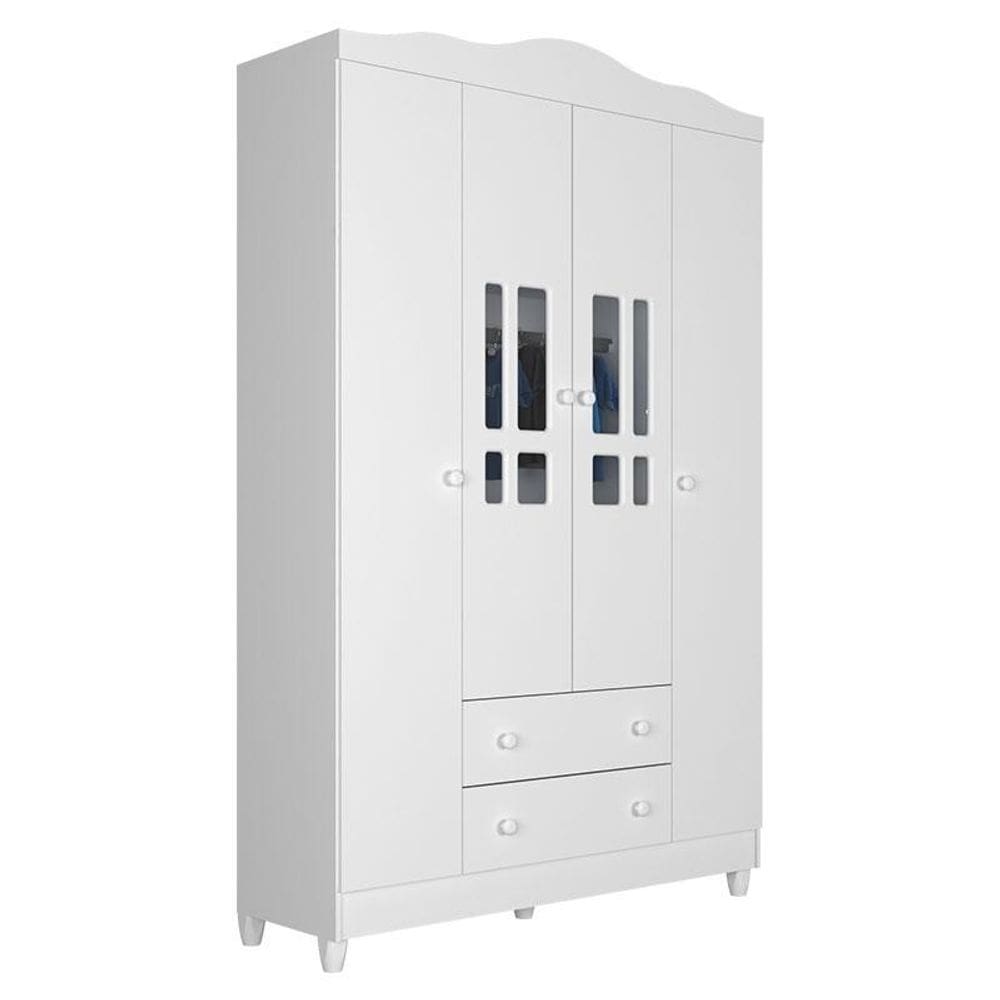 Guarda Roupa Infantil Ariel 4 Portas Branco Brilho – Carolina Móveis