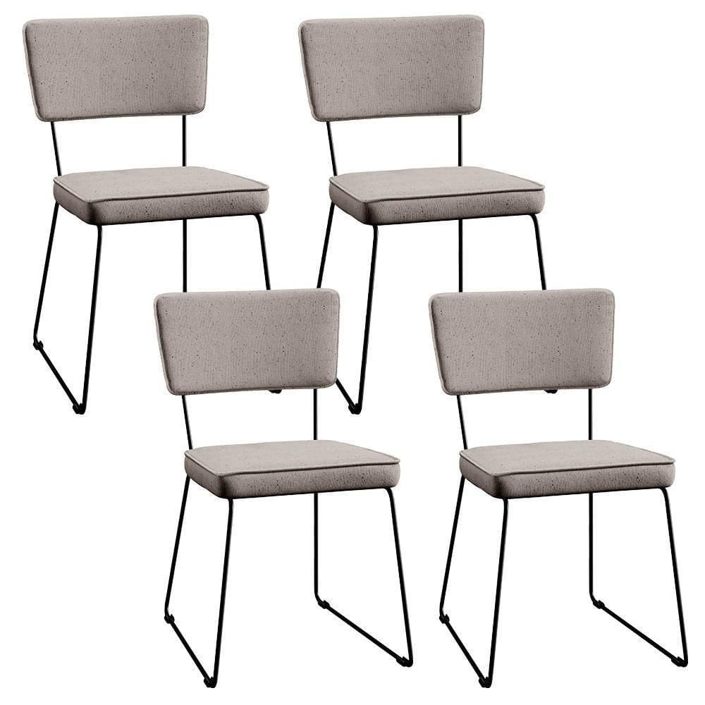 Kit 04 Cadeiras Estofada Para Sala De Jantar Base Aço Bege