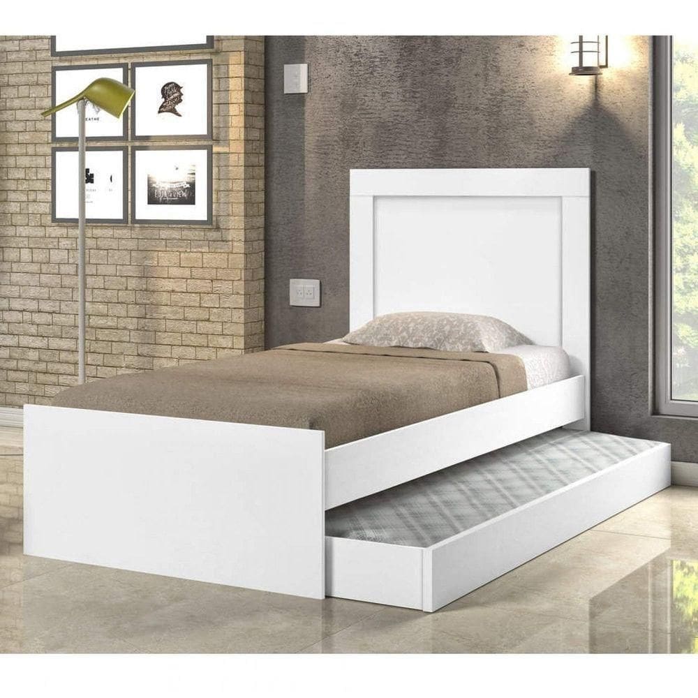 Cama Luara Solteiro 0,88cm Com Auxiliar Branca E 2 Colchões