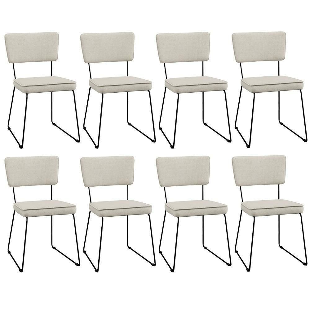Kit 8 Cadeiras Estofada Para Sala Jantar Base Aço Champagne