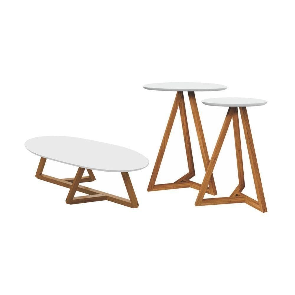 Kit De Mezanino Lateral Com Mesa De Centro Branco Nature