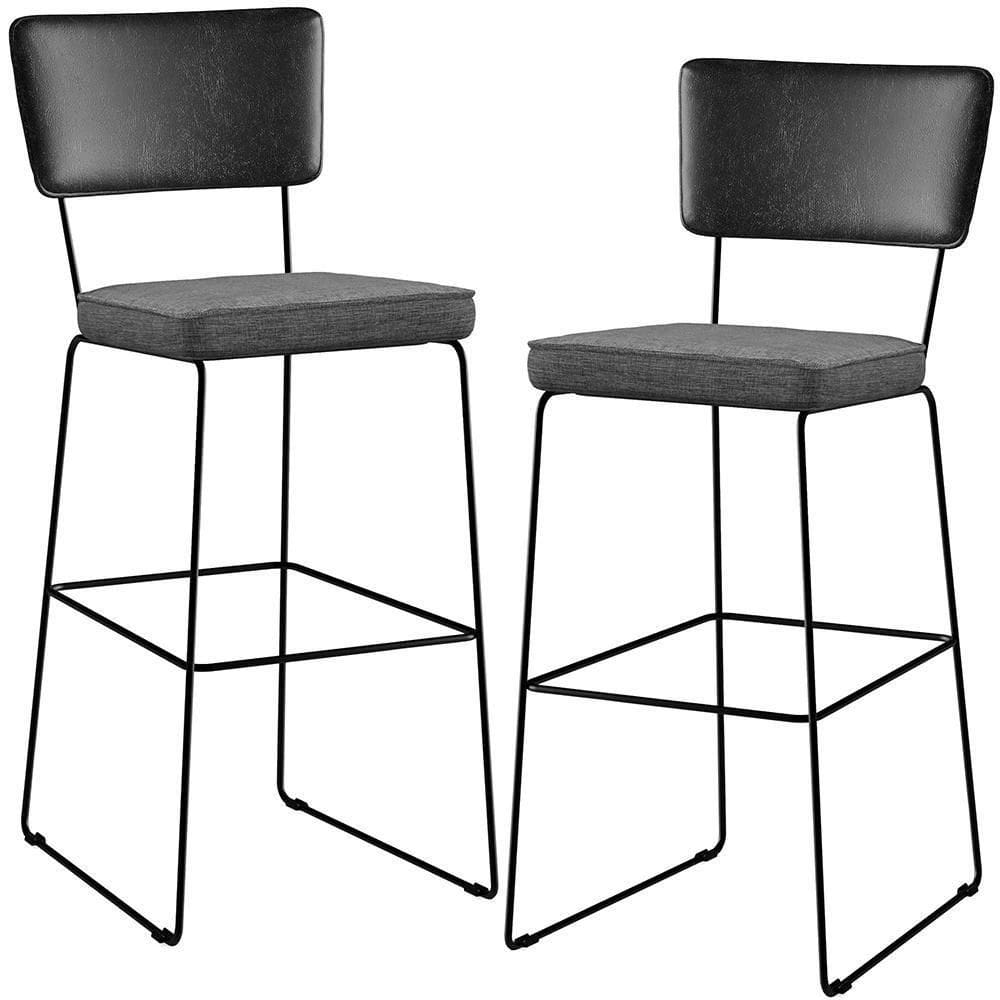 Kit 02 Banquetas Altas Preto Linho Cinza Escuro