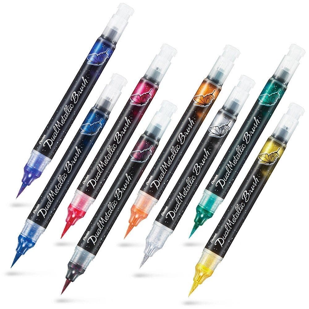 Kit Caneta Pincel Dual Metallic Brush 8 Cores Pentel