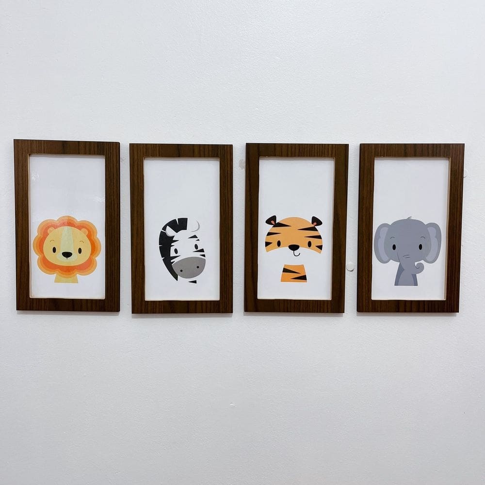 Kit Quadros safari animais bichos infantil leão girafa 15x25