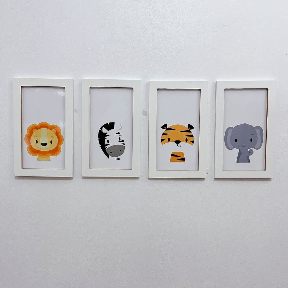 Kit Quadros safari animais bichos infantil leão girafa 15x25