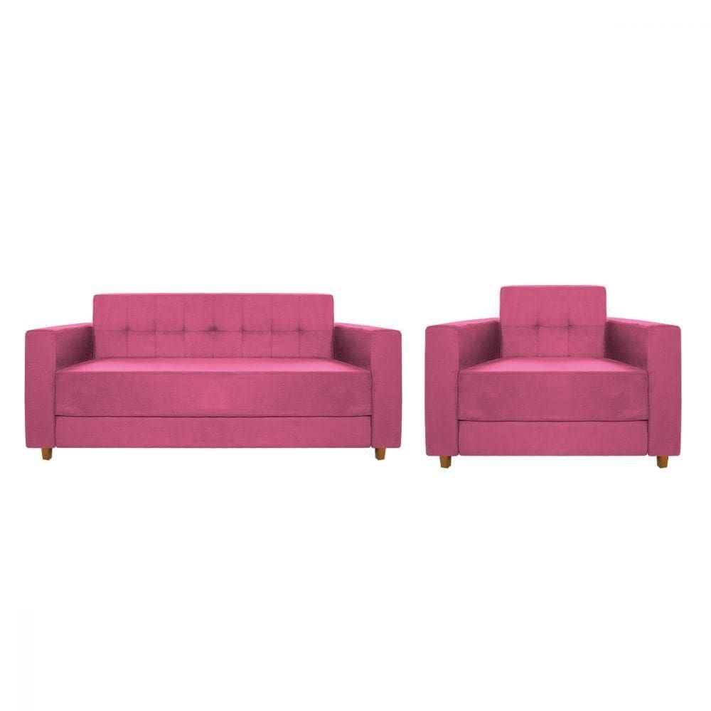 Kit Sofá 2 Lugares e Poltrona Denver Corano Pink