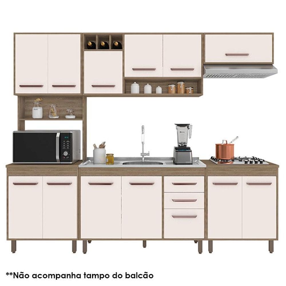 Cozinha 5 Peças com Balcão de Pia Barcelona Carvalho OAK Off White – Poliman
