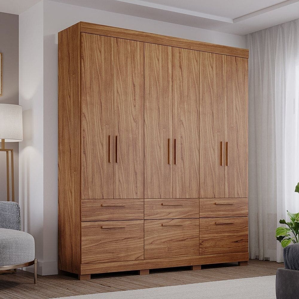 Guarda-roupa Casal 6 Portas de Bater 1 Basculante 5 Gavetas Mdf Coimbra Espresso Móveis Cinamomo