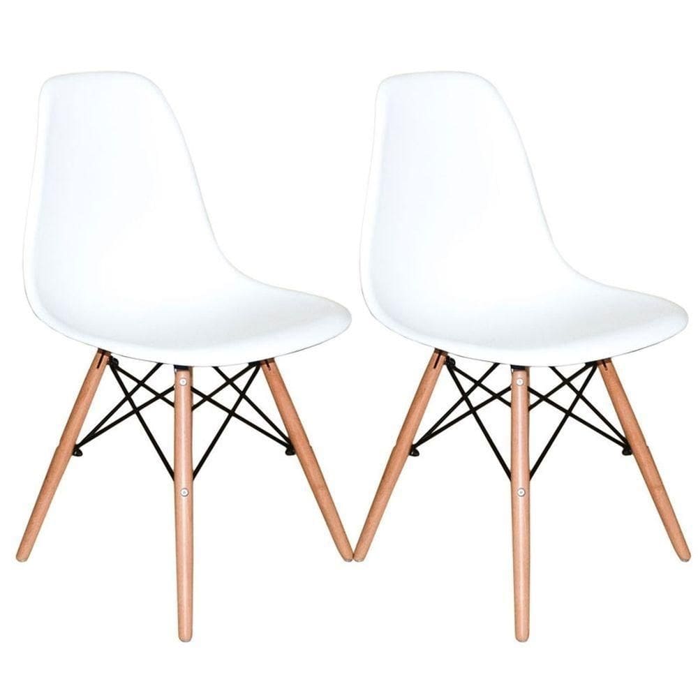 Kit Com 2 Cadeiras Charles Eames Dsw Branca - Base Madeira