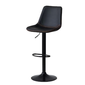 Banqueta Alta Vintage Estofada Com Base Giratória E Regulagem De Altura - Preto