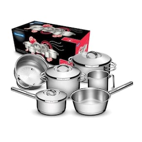 Jogo De Panelas Tramontina Solar Em Aço Inox Com Fundo Triplo E Tampas De Inox 6 Peças Tramontina