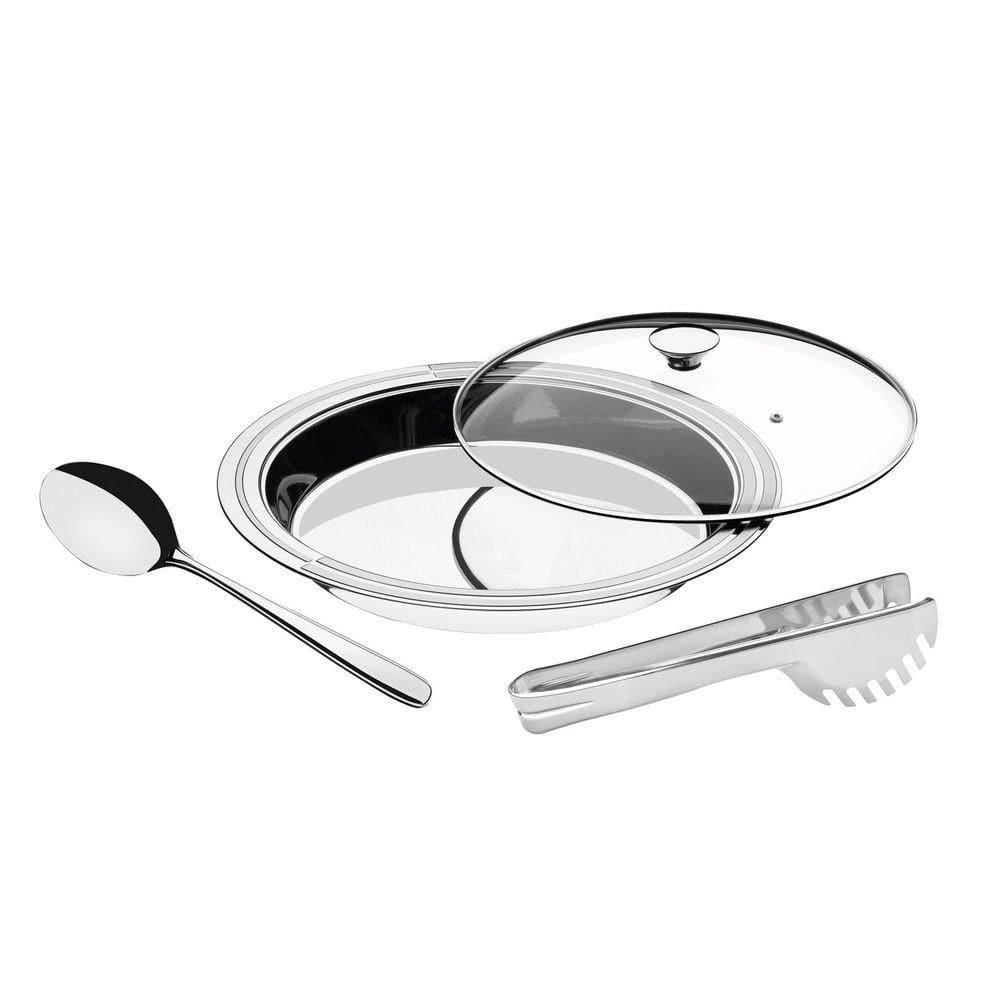 Kit Para Servir Tramontina Ciclo Redondo Em Aço Inox Com Tampa De Vidro 3 Peças Tramontina