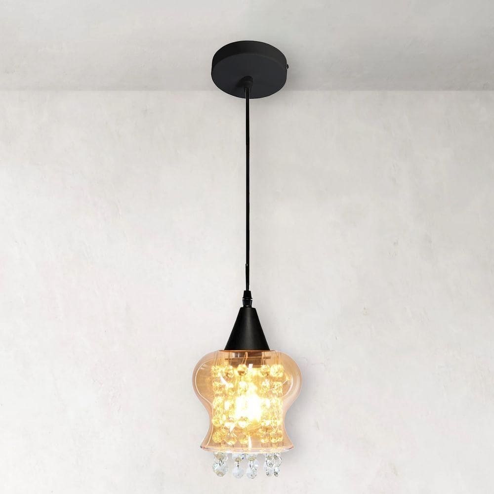 Lustre Pendente Taschibra Cristal Aisha Liso E27 Conhaque Bivolt Preto