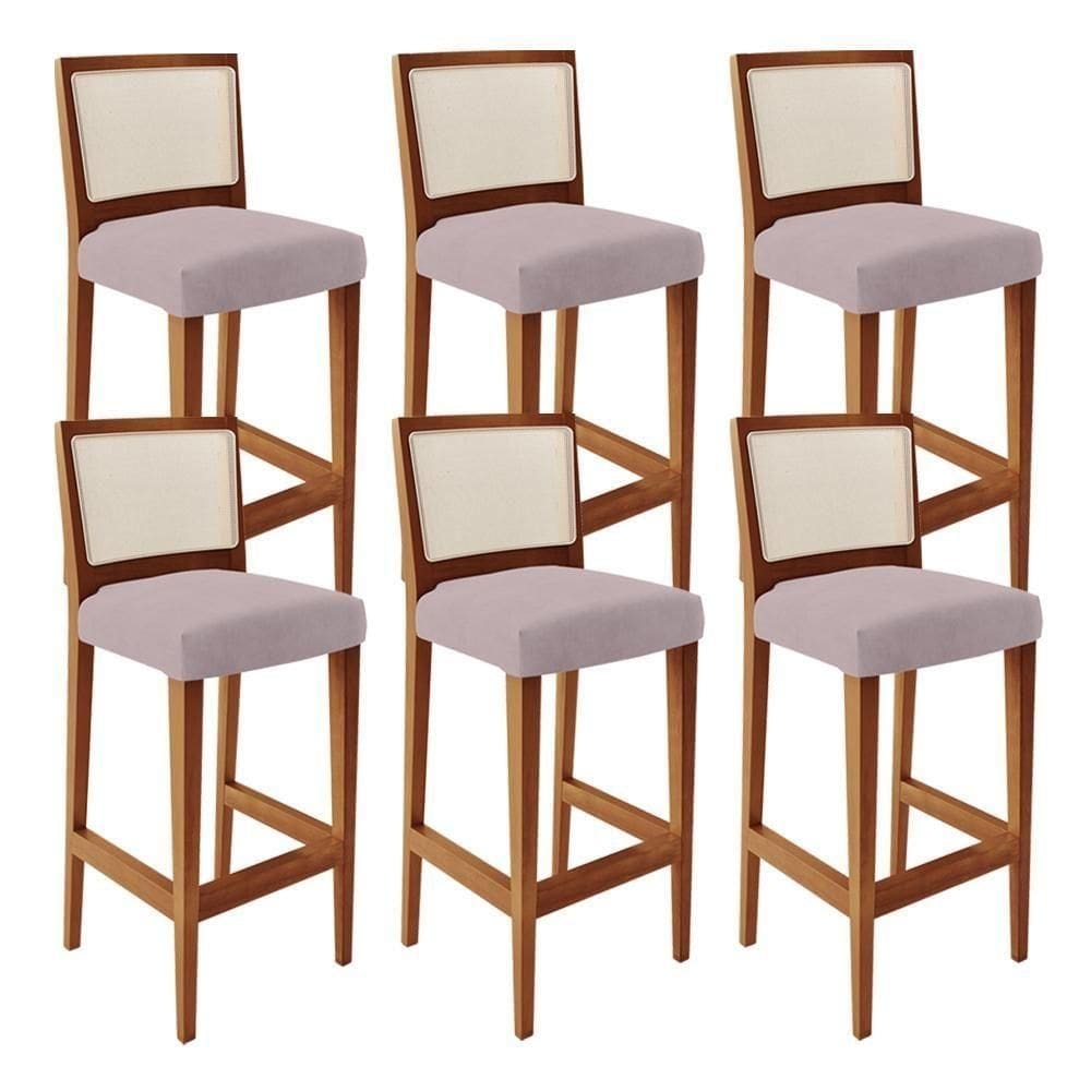Kit 06 Banquetas Alta Branco Suede Rosê