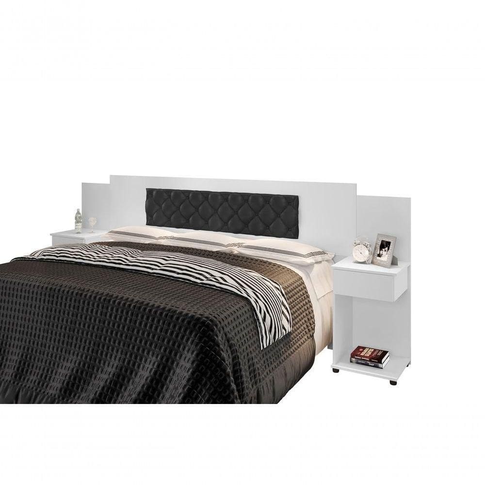 Cabeceira Box Bruna Branco Com Capitonê Preto