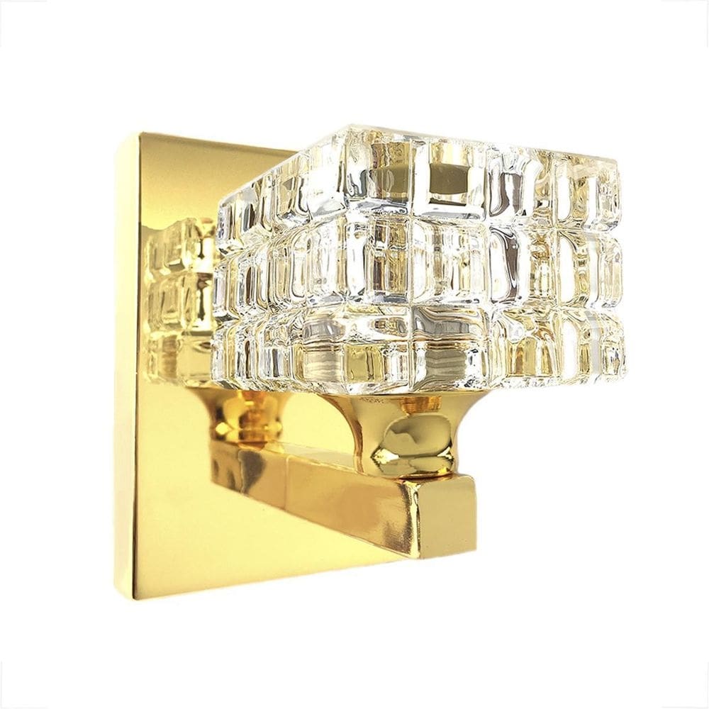 Kit 5 Arandela Cristal Quadrado Dourado Brilhoso Banheiro