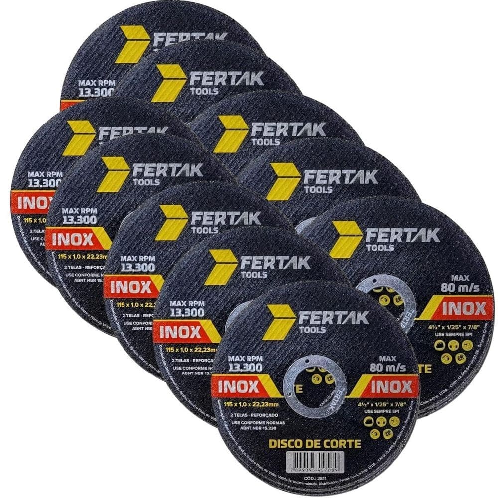 Disco Corte Inox Ferro Esmerilhadeira 115X1X22Mm Kit 10 Un