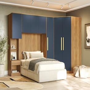Quarto Modular Kappesberg Adapt Nogueira/Azul Profundo 5 peças