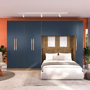 Quarto Modular Kappesberg Adapt Nogueira/Azul Profundo 4 peças 376cm